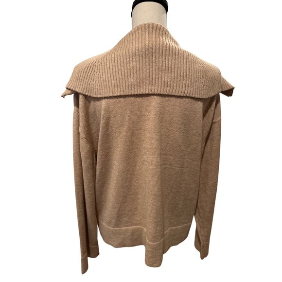Marc New York Camel Zip-Up Sweater With Ribbed Collar & Pearl Zipper Pull Large - Picture 3 of 5